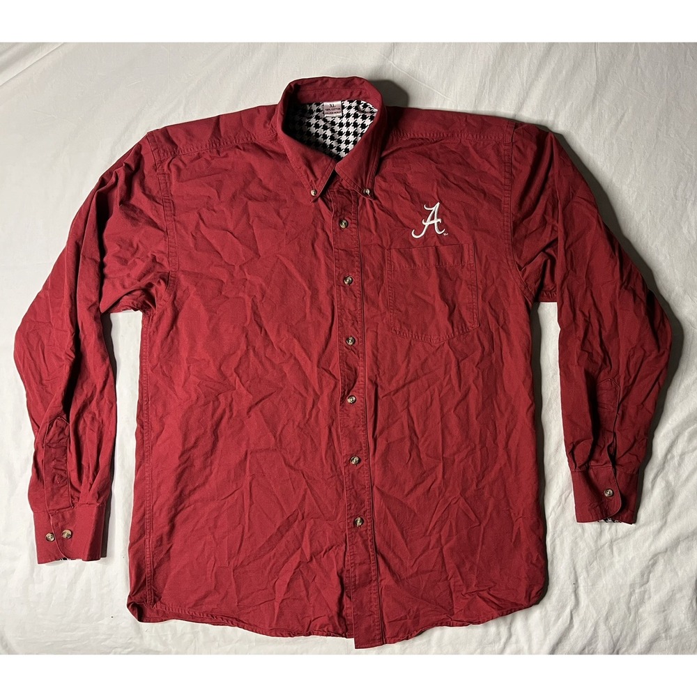 College World Alabama Crimson Tide Shirt Men's XL Red Long Sleeve Button Up